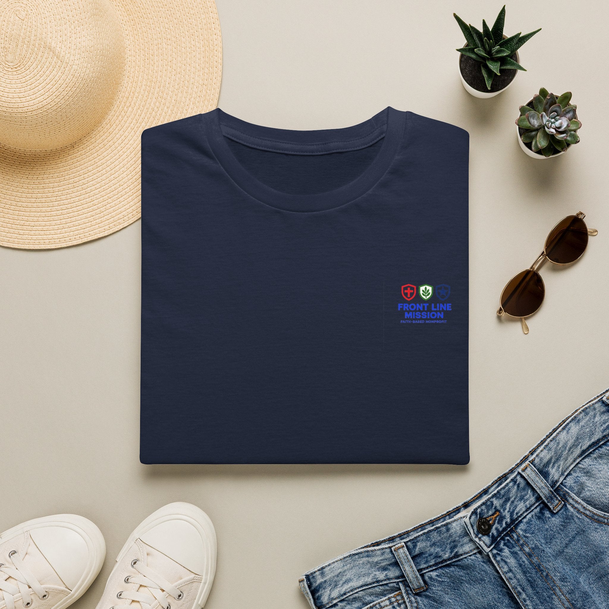 Front Line Mission Logo T‑Shirt — Minimal Small Chest Graphic