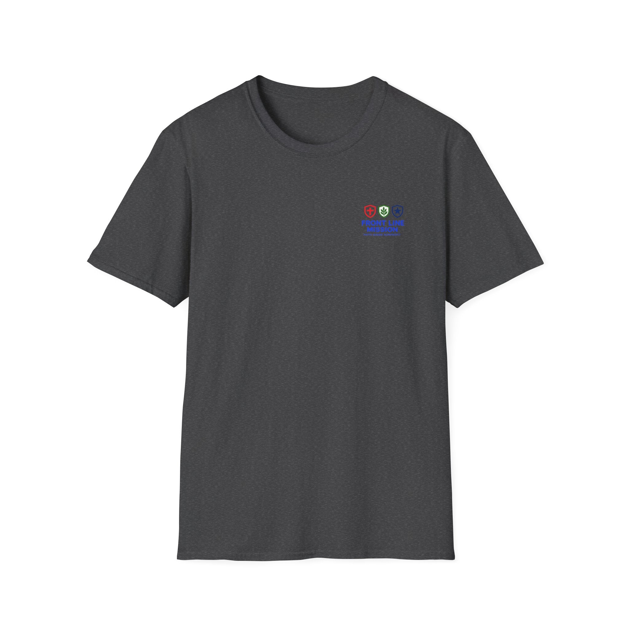 Front Line Mission Logo T‑Shirt — Small Chest Emblem Comfort Tee