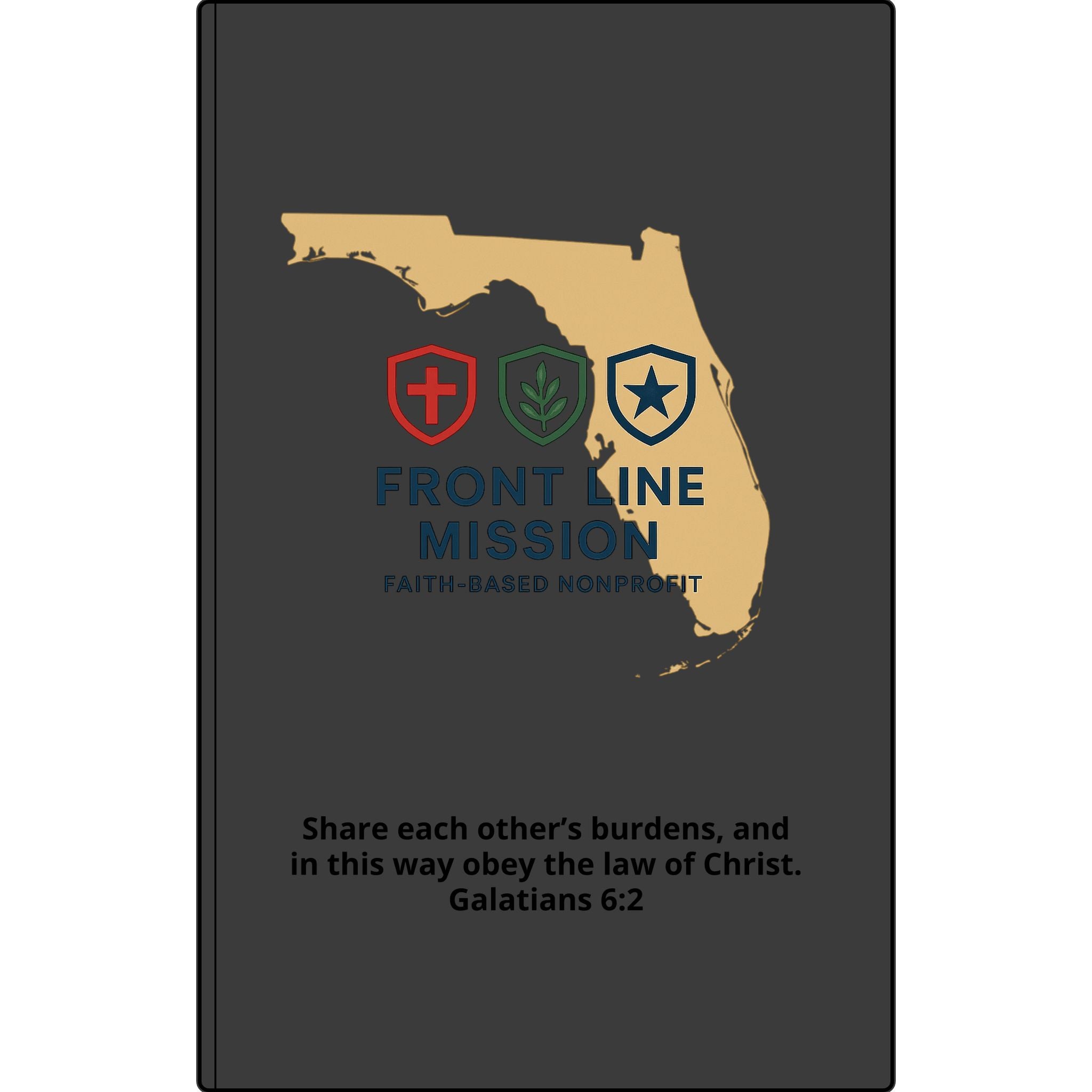 Vegan Leather Journal — Front Line Mission Engraved Faith-Based Notebook (Galatians 6:2)