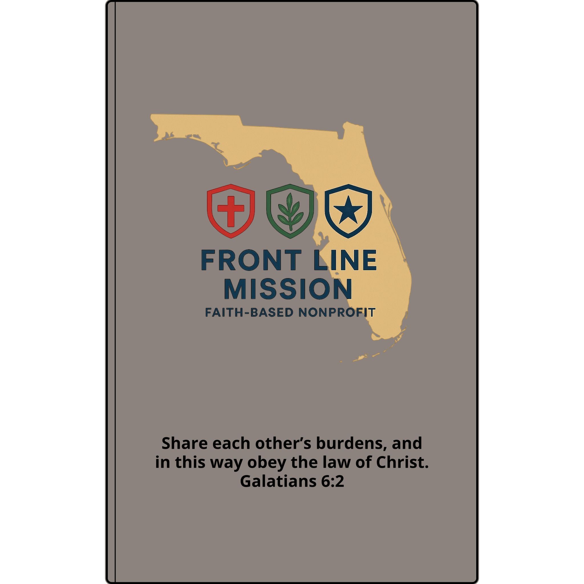 Vegan Leather Journal — Front Line Mission Engraved Faith-Based Notebook (Galatians 6:2)