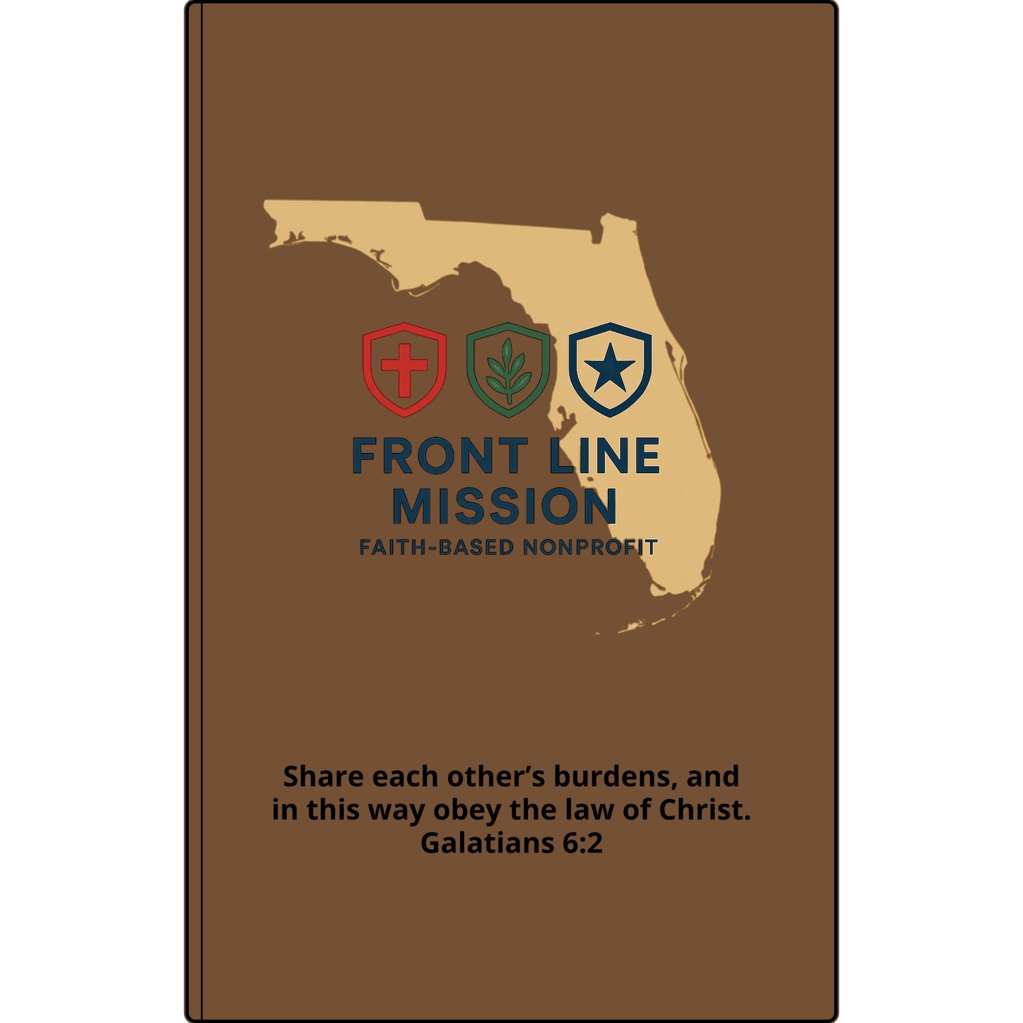 Vegan Leather Journal — Front Line Mission Engraved Faith-Based Notebook (Galatians 6:2)