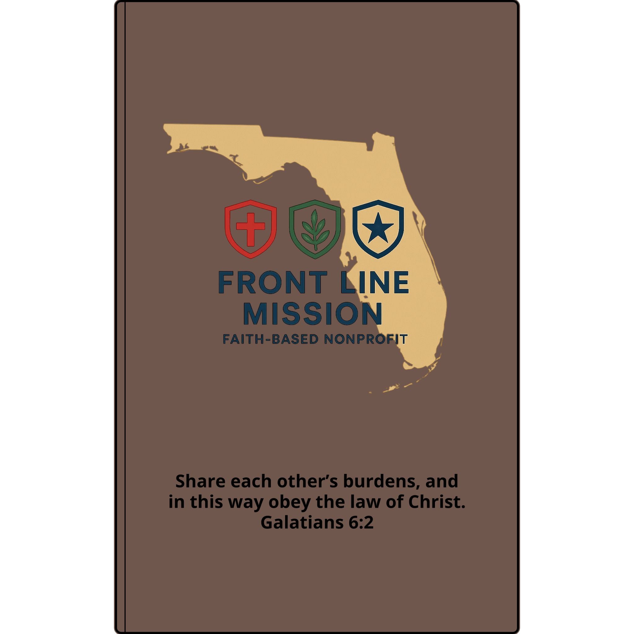 Vegan Leather Journal — Front Line Mission Engraved Faith-Based Notebook (Galatians 6:2)