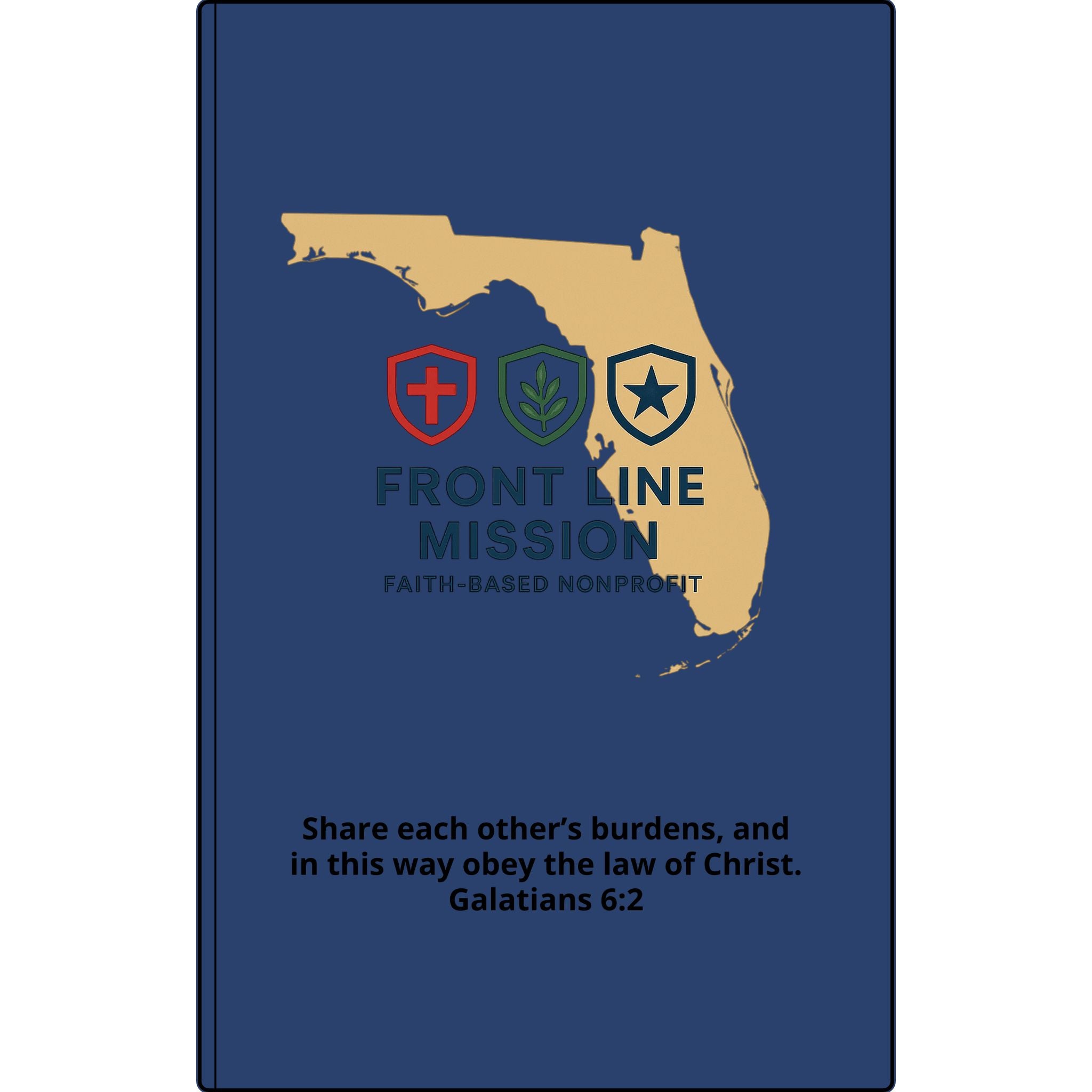 Vegan Leather Journal — Front Line Mission Engraved Faith-Based Notebook (Galatians 6:2)