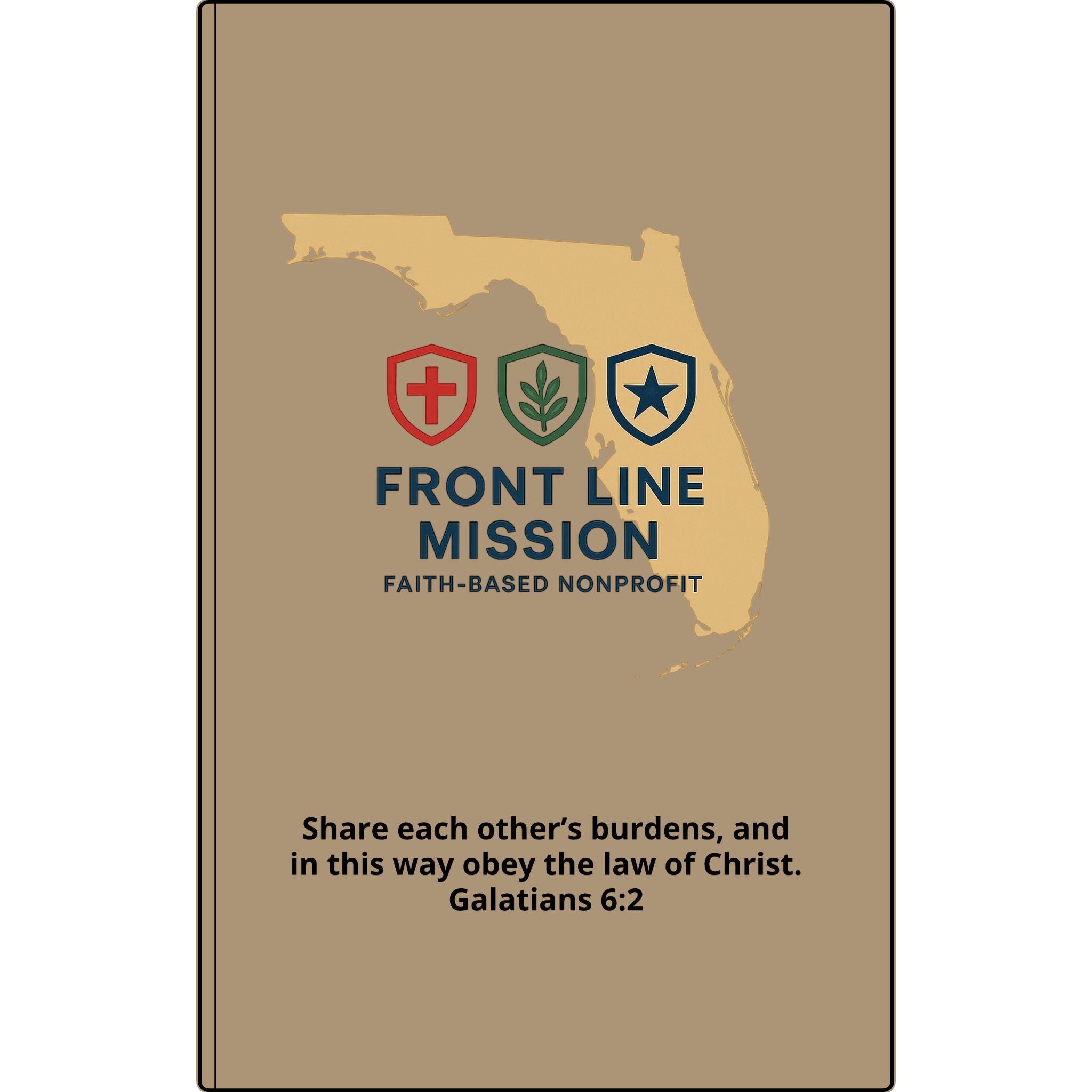 Vegan Leather Journal — Front Line Mission Engraved Faith-Based Notebook (Galatians 6:2)