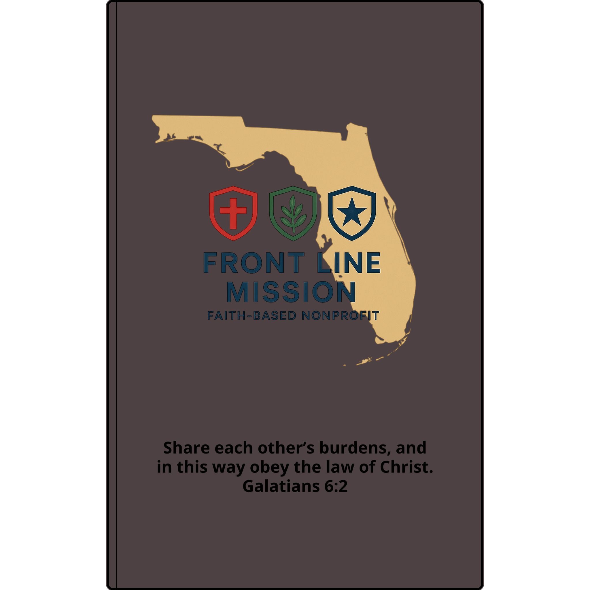 Vegan Leather Journal — Front Line Mission Engraved Faith-Based Notebook (Galatians 6:2)