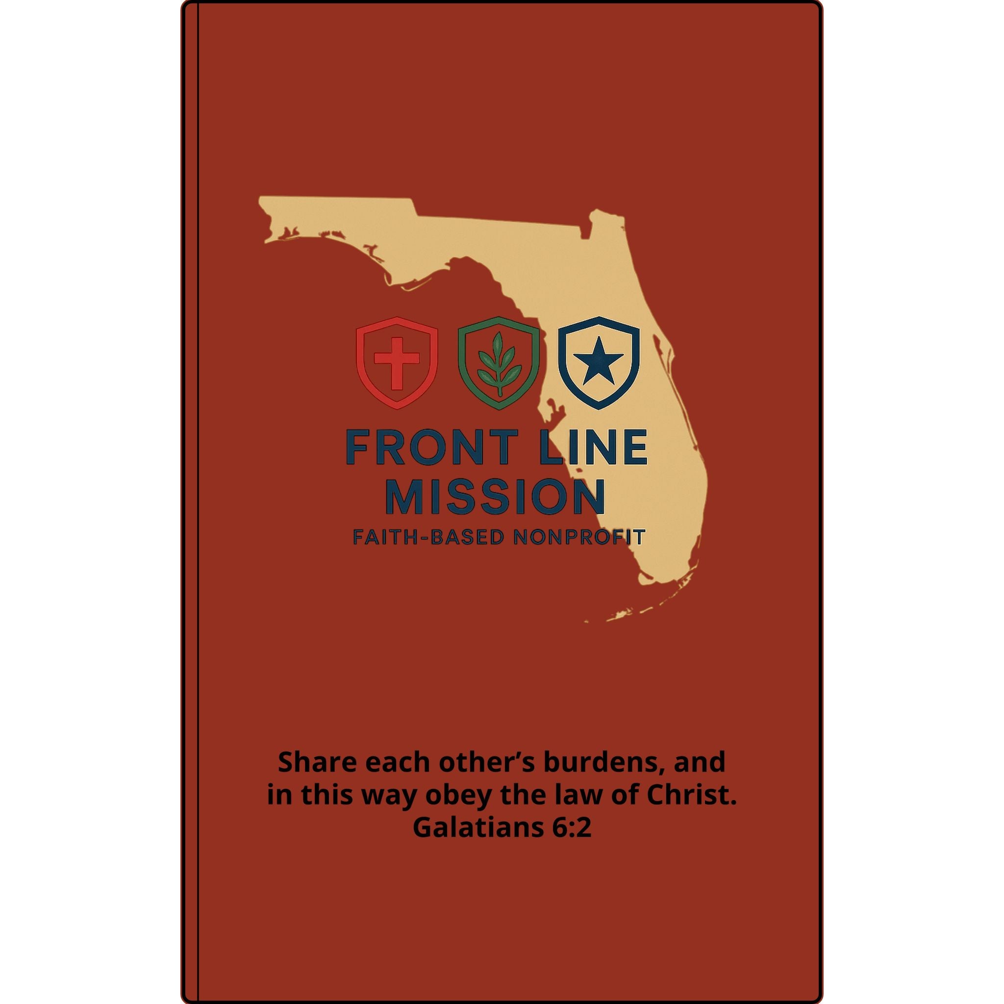 Vegan Leather Journal — Front Line Mission Engraved Faith-Based Notebook (Galatians 6:2)