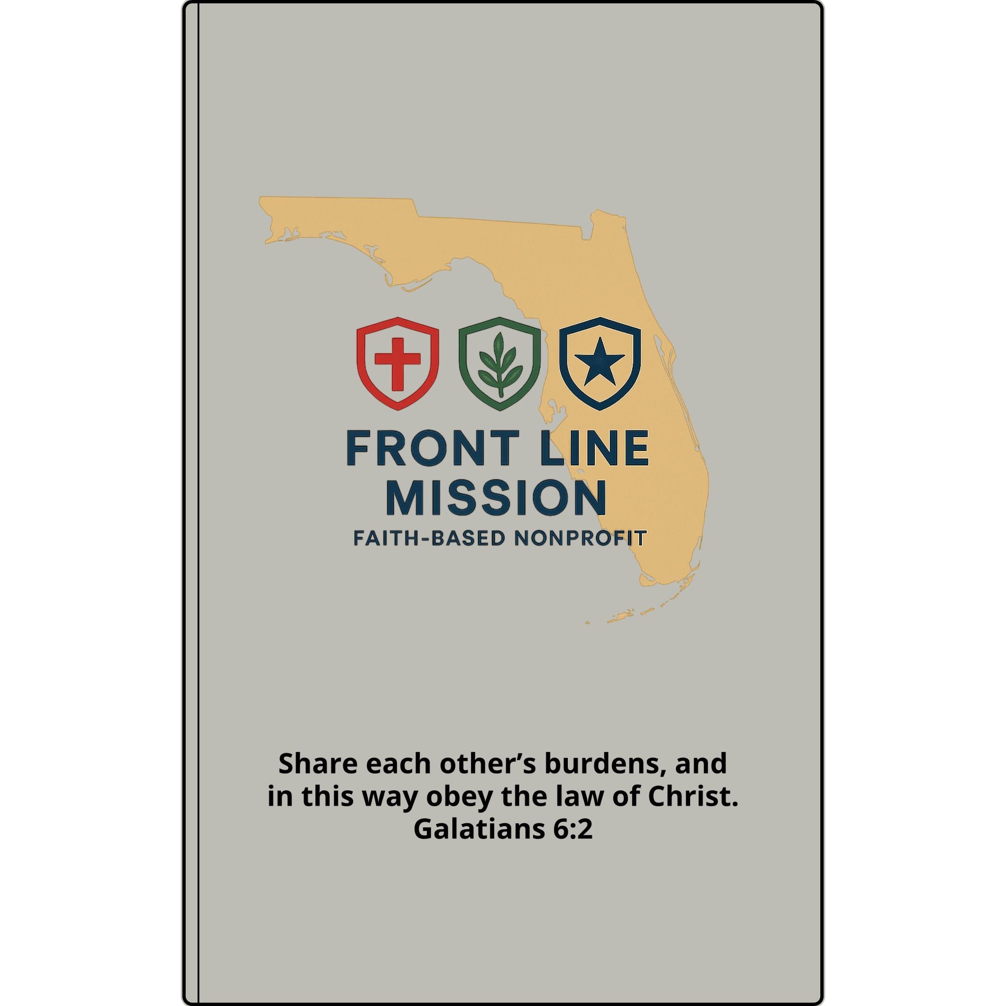 Vegan Leather Journal — Front Line Mission Engraved Faith-Based Notebook (Galatians 6:2)