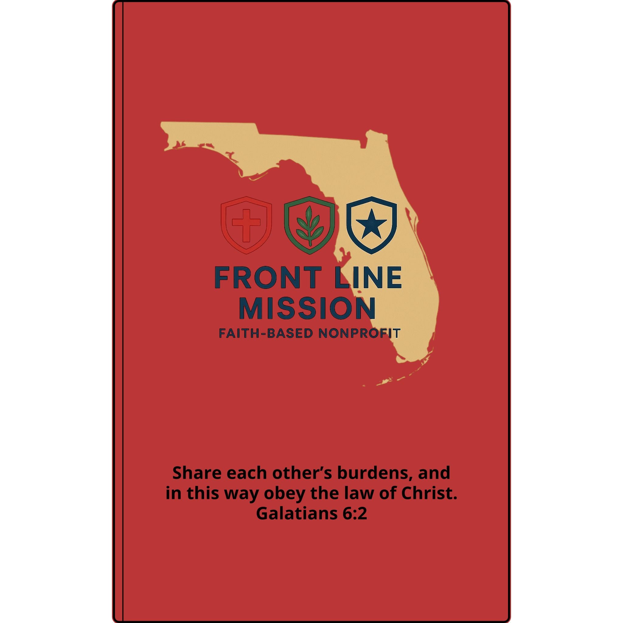 Vegan Leather Journal — Front Line Mission Engraved Faith-Based Notebook (Galatians 6:2)