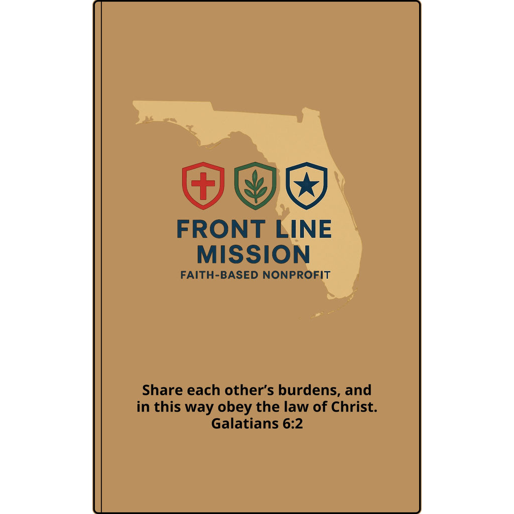 Vegan Leather Journal — Front Line Mission Engraved Faith-Based Notebook (Galatians 6:2)