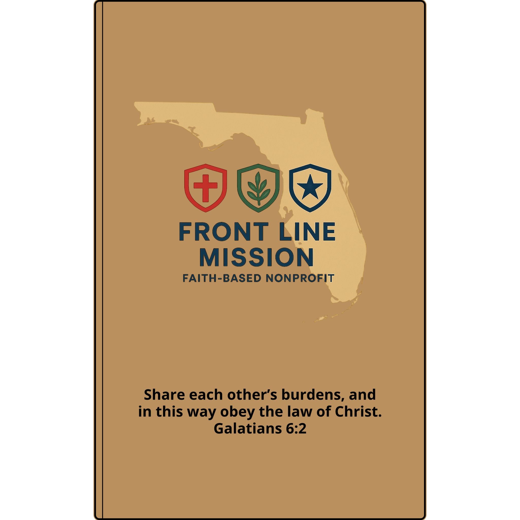 Vegan Leather Journal — Front Line Mission Engraved Faith-Based Notebook (Galatians 6:2)