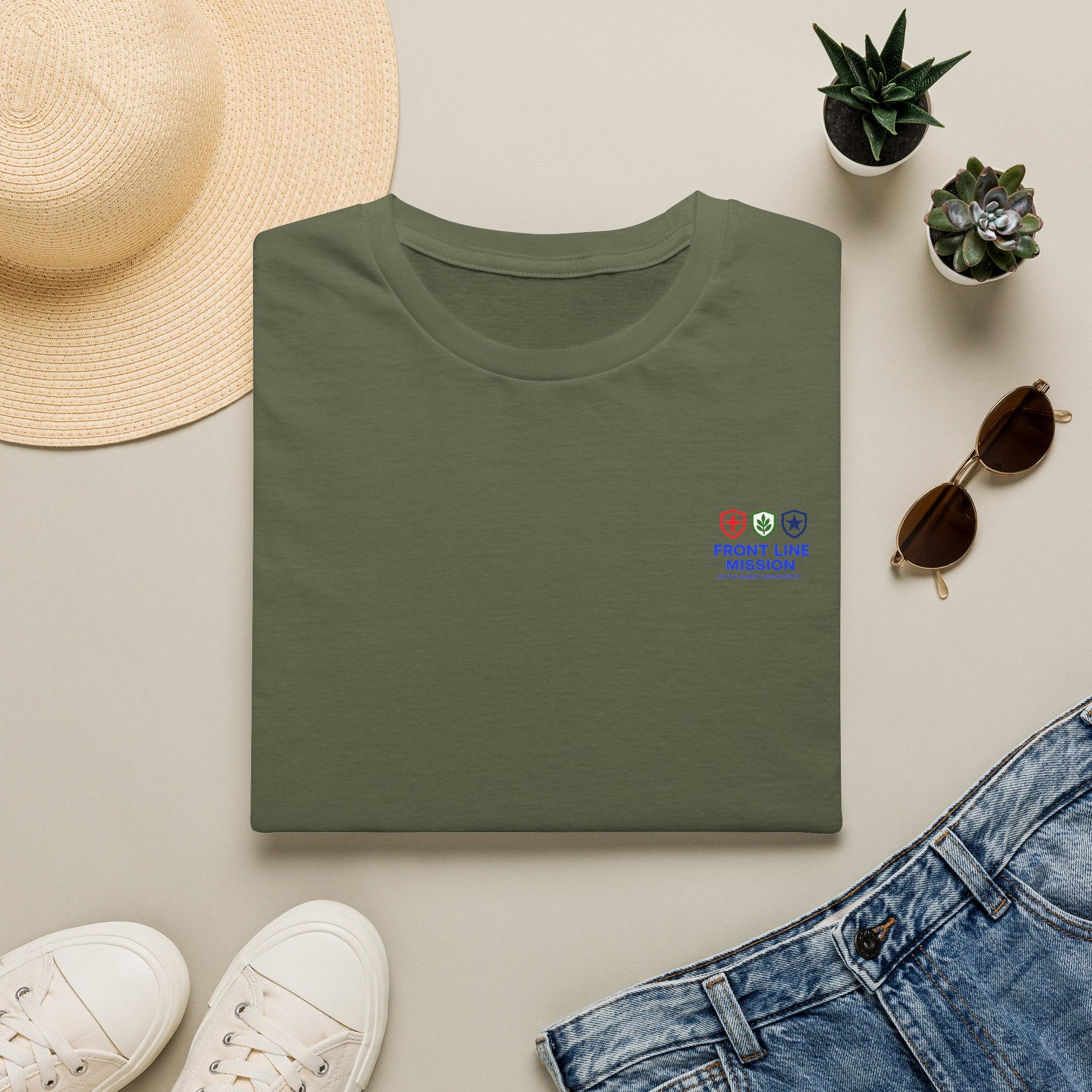 Front Line Mission Logo T‑Shirt — Minimal Small Chest Graphic