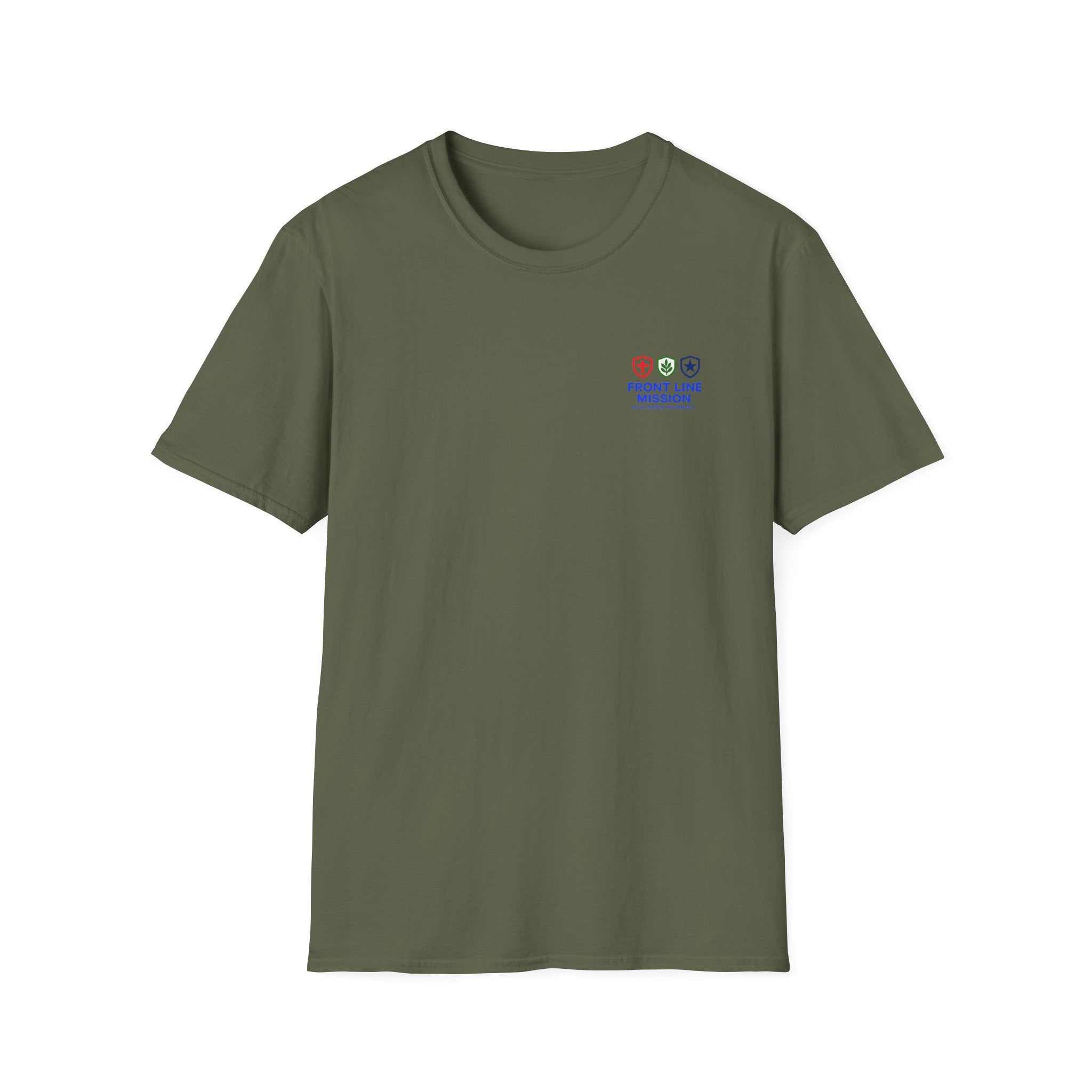 Front Line Mission Logo T‑Shirt — Small Chest Emblem Comfort Tee