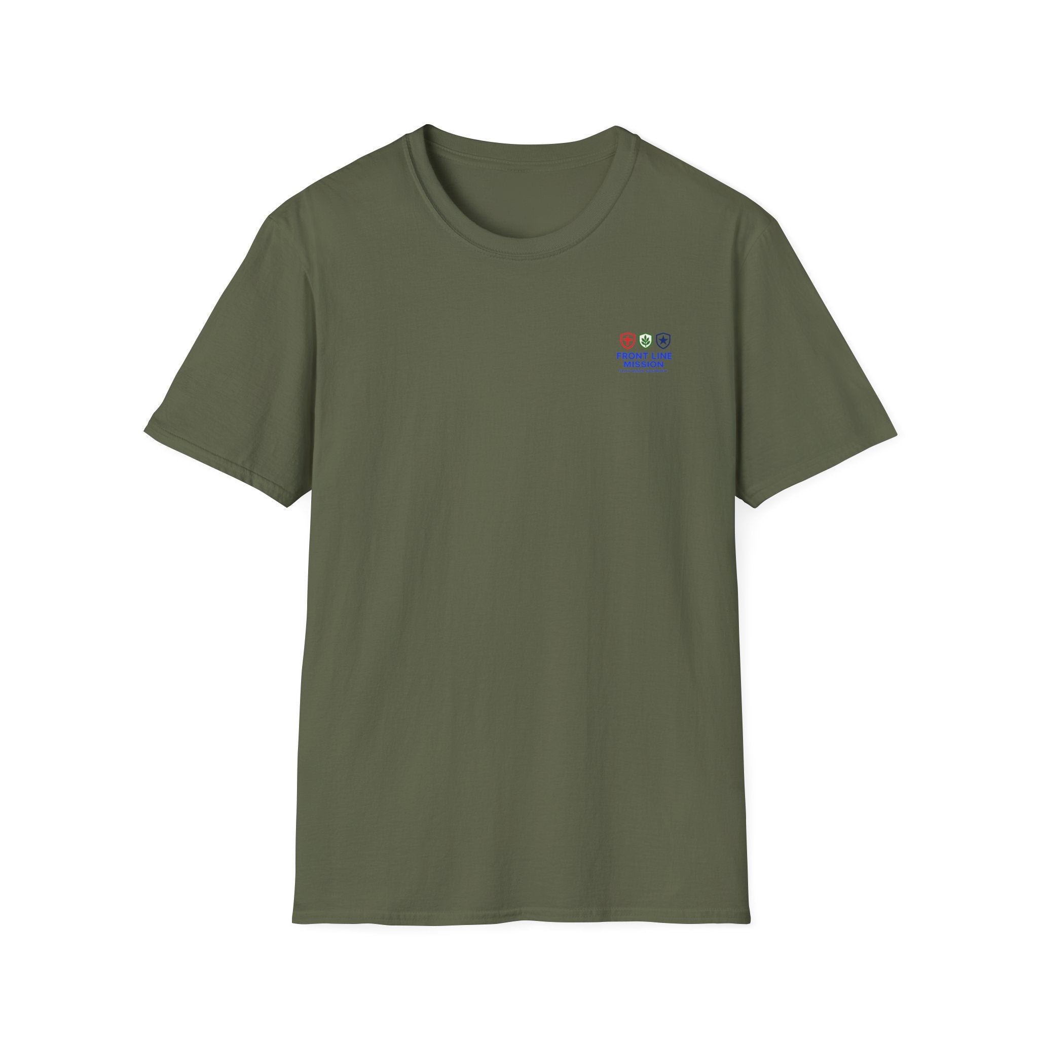Front Line Mission Logo T‑Shirt — Minimal Small Chest Graphic