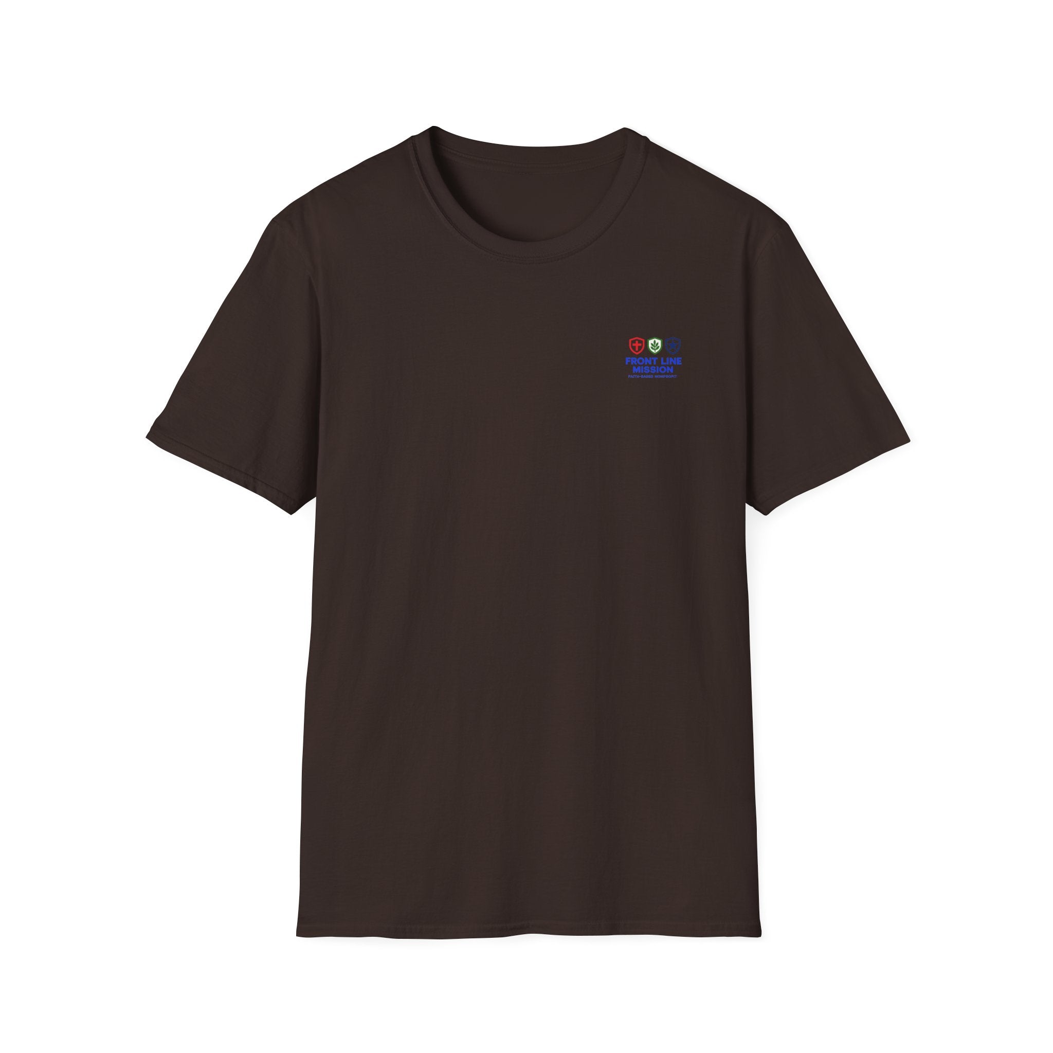 Front Line Mission Logo T‑Shirt — Minimal Small Chest Graphic
