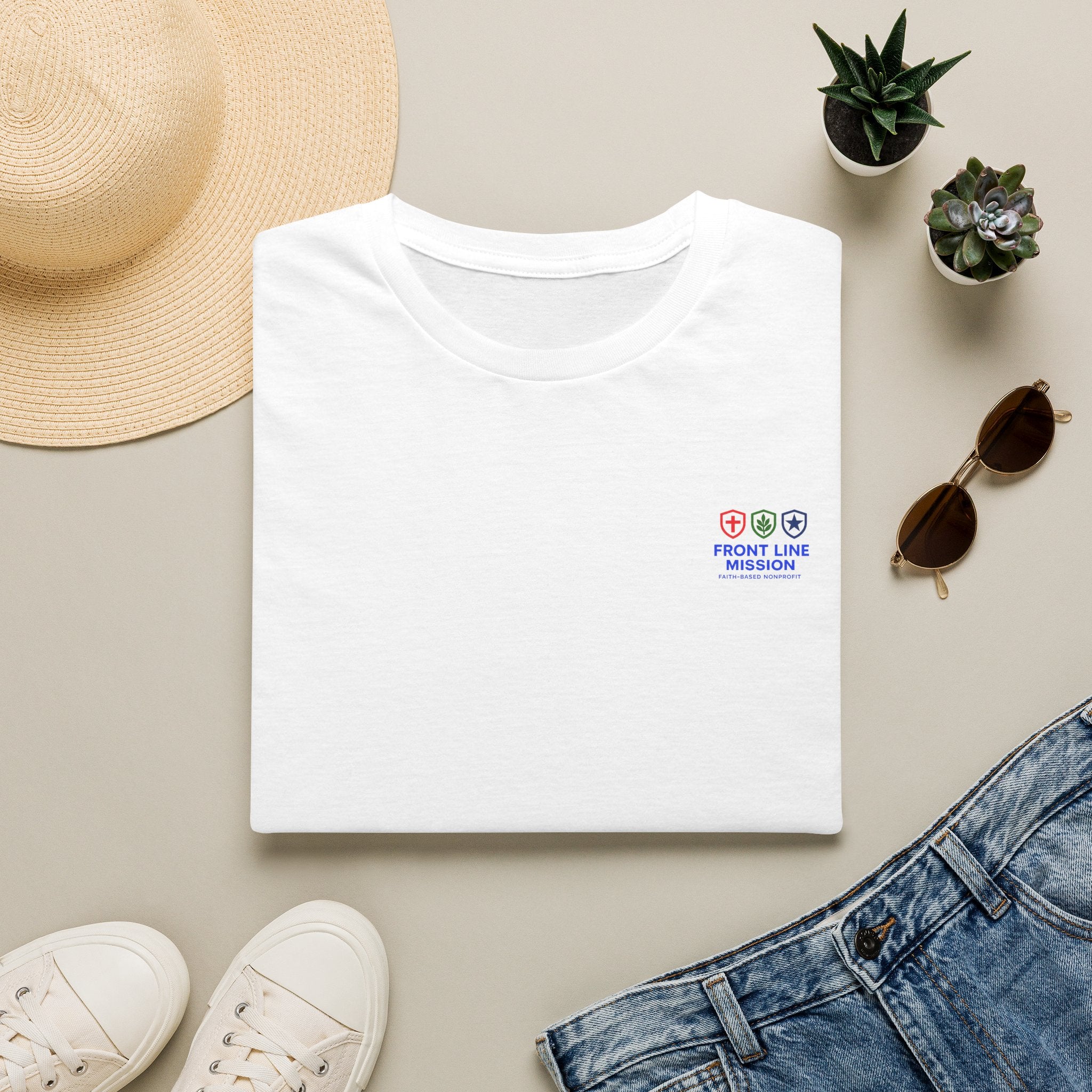 Front Line Mission Logo T‑Shirt — Minimal Small Chest Graphic