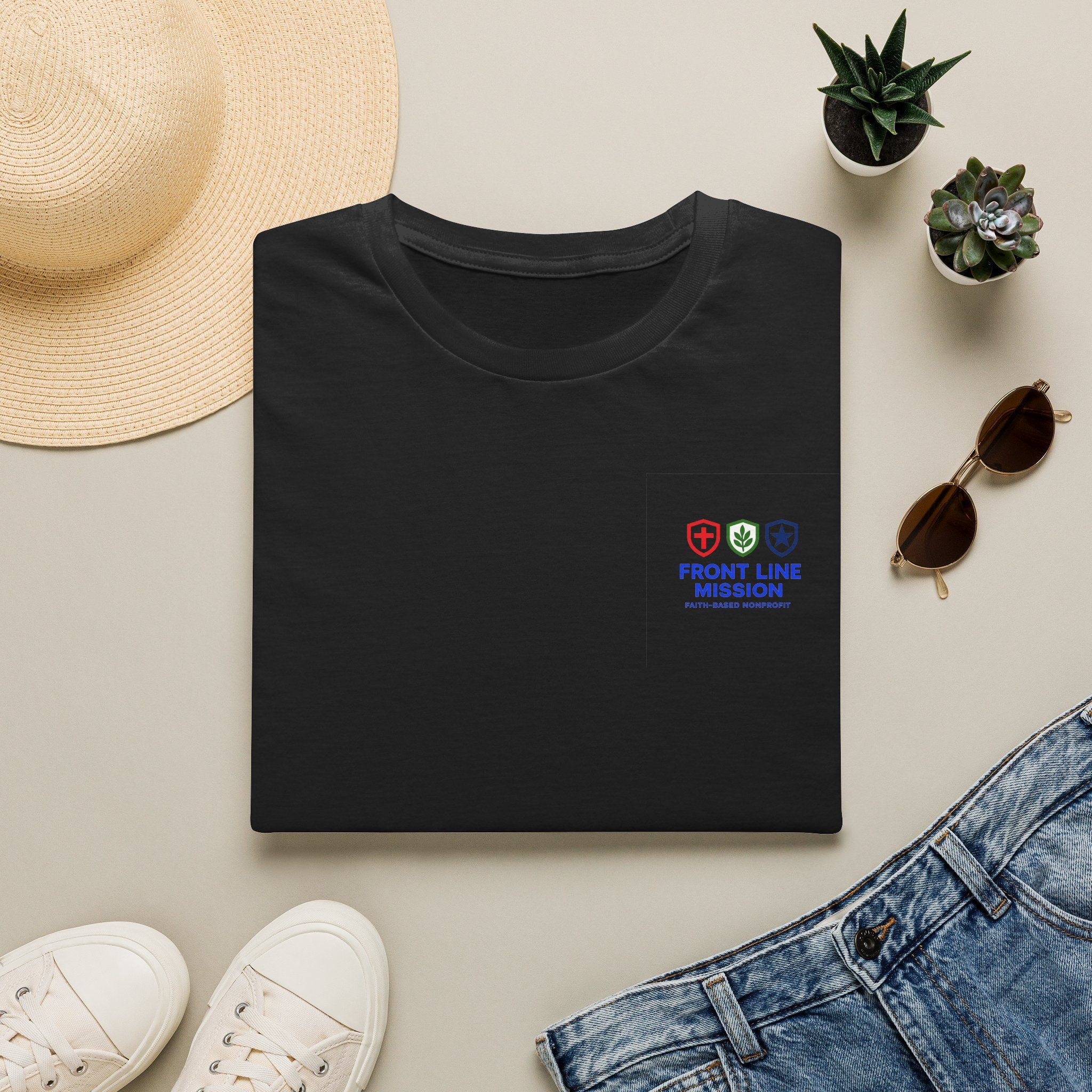 Front Line Mission Logo T‑Shirt — Small Chest Emblem Comfort Tee