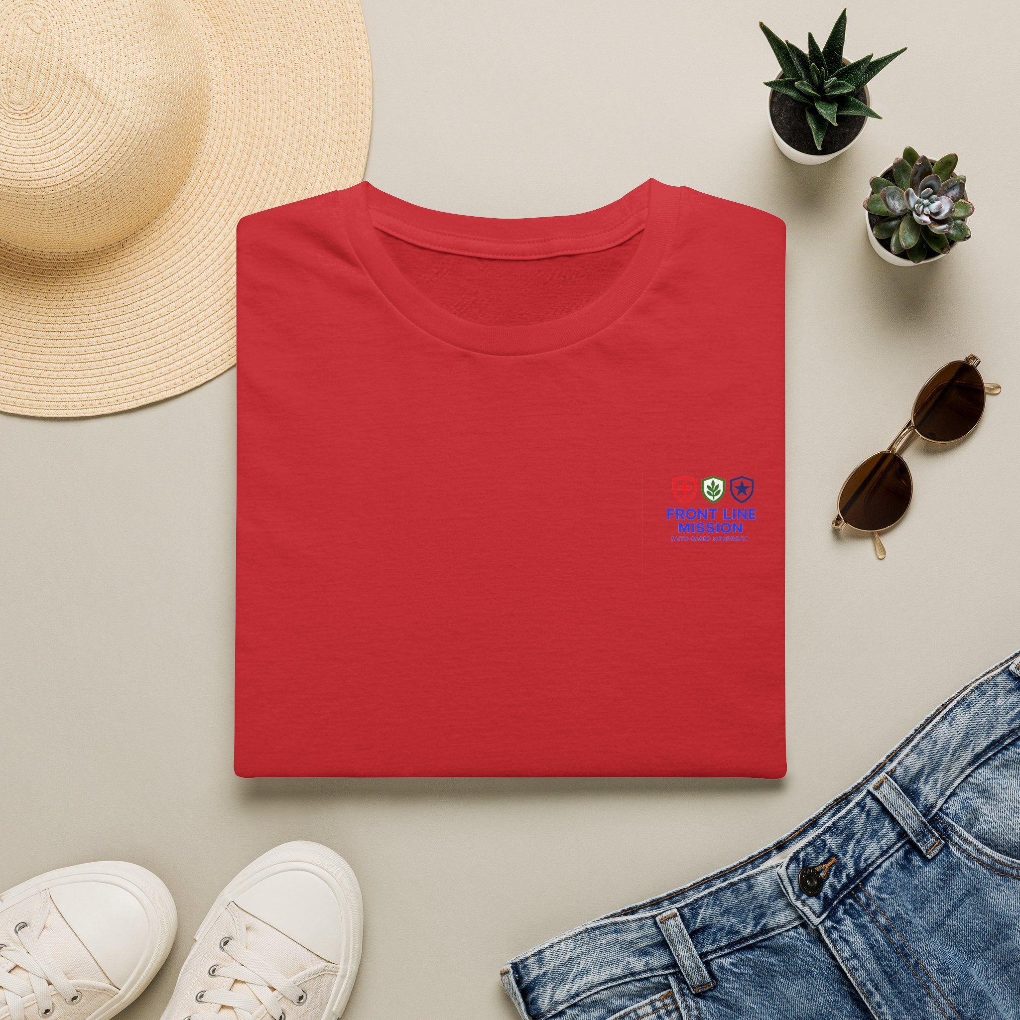 Front Line Mission Logo T‑Shirt — Minimal Small Chest Graphic