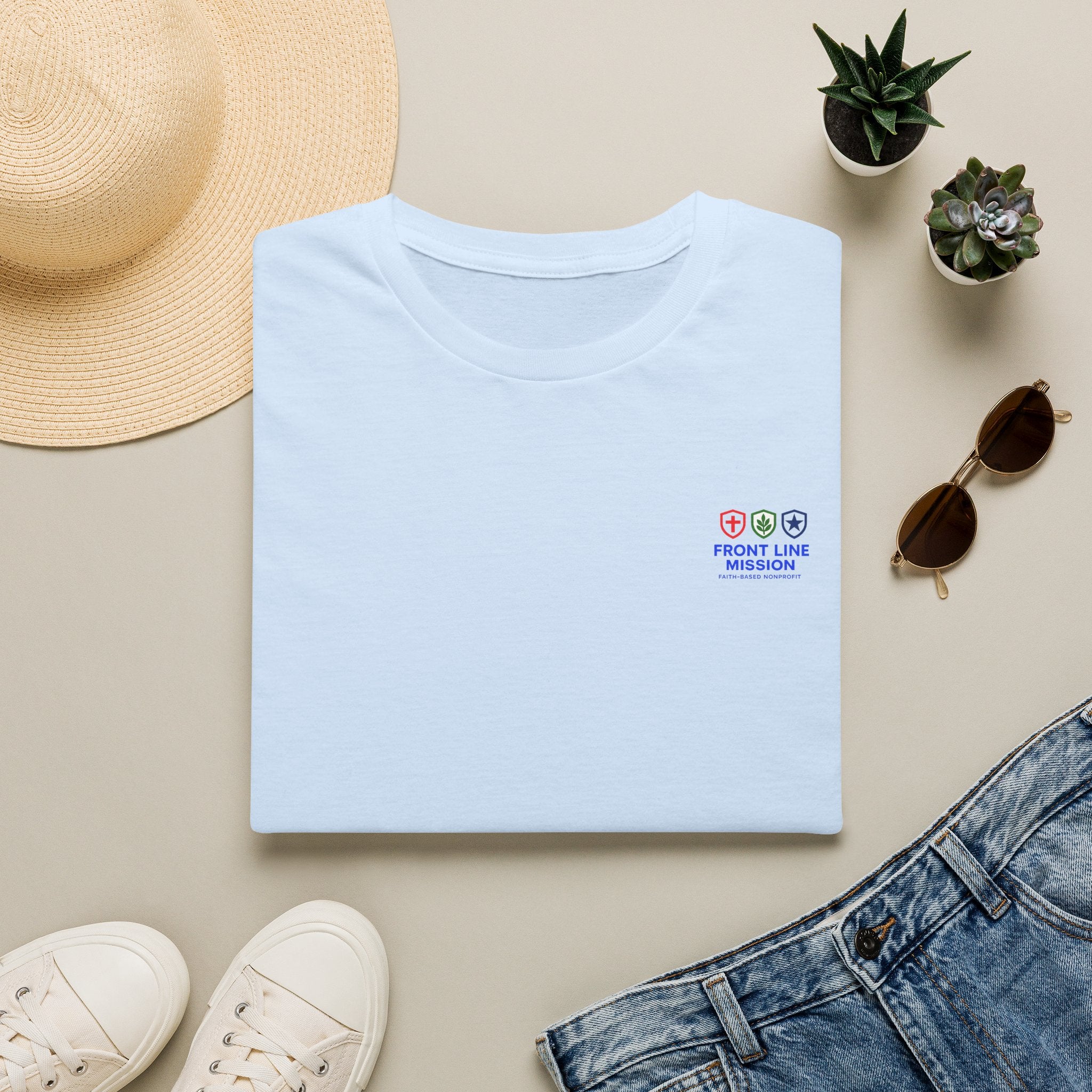 Front Line Mission Logo T‑Shirt — Minimal Small Chest Graphic