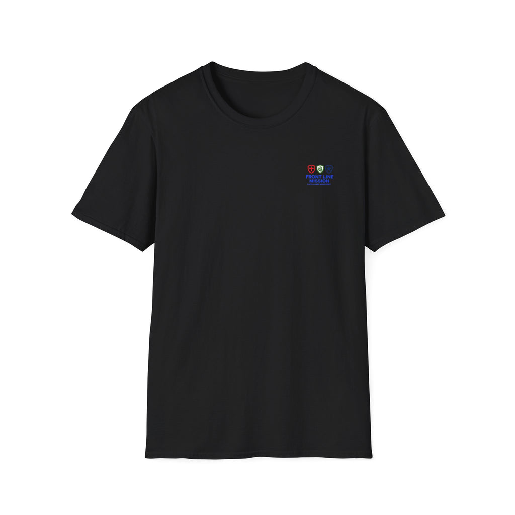 Front Line Mission Logo T‑Shirt — Minimal Small Chest Graphic