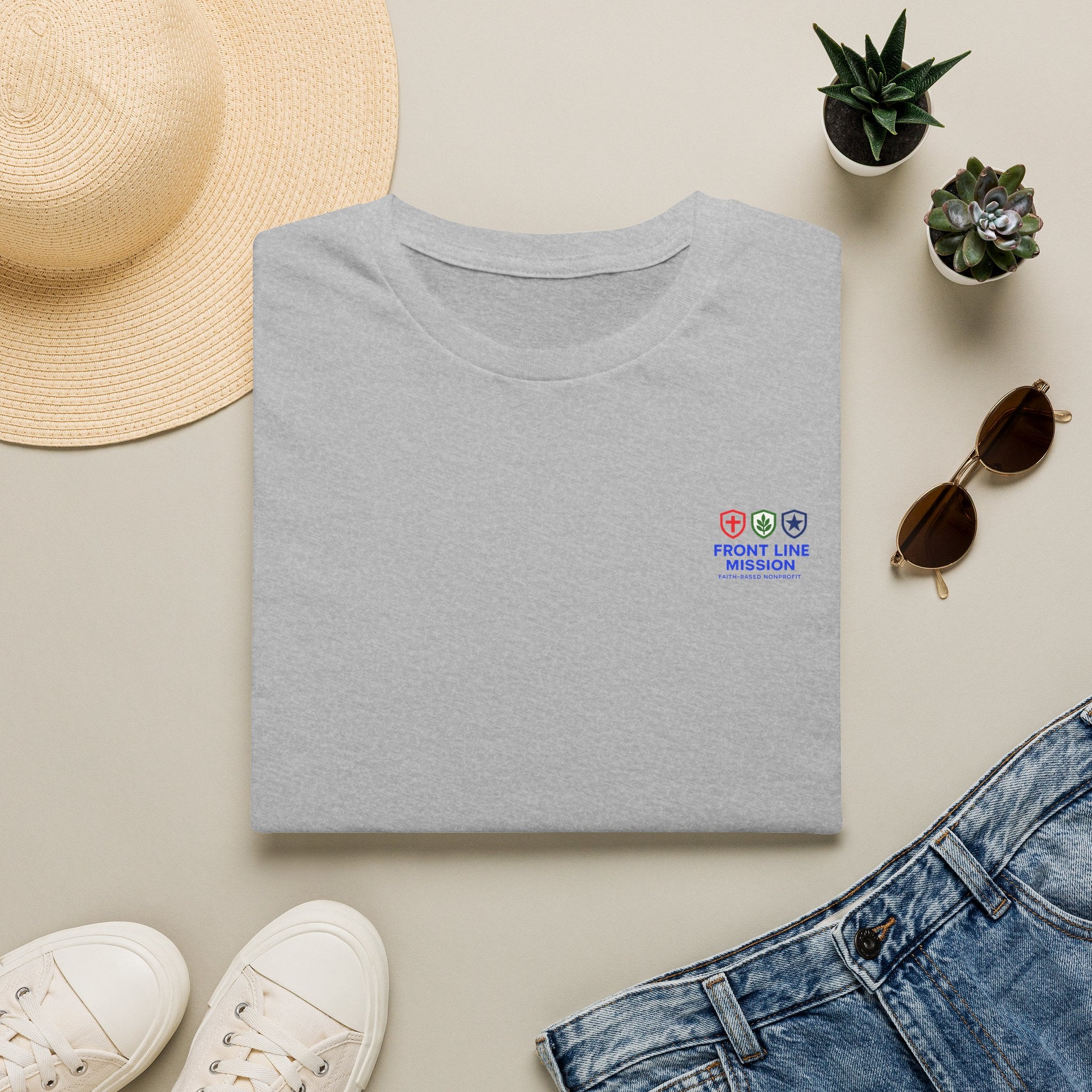 Front Line Mission Logo T‑Shirt — Minimal Small Chest Graphic